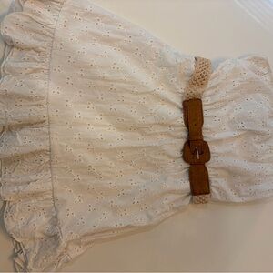 White Eyelet Dress with Brown Belt